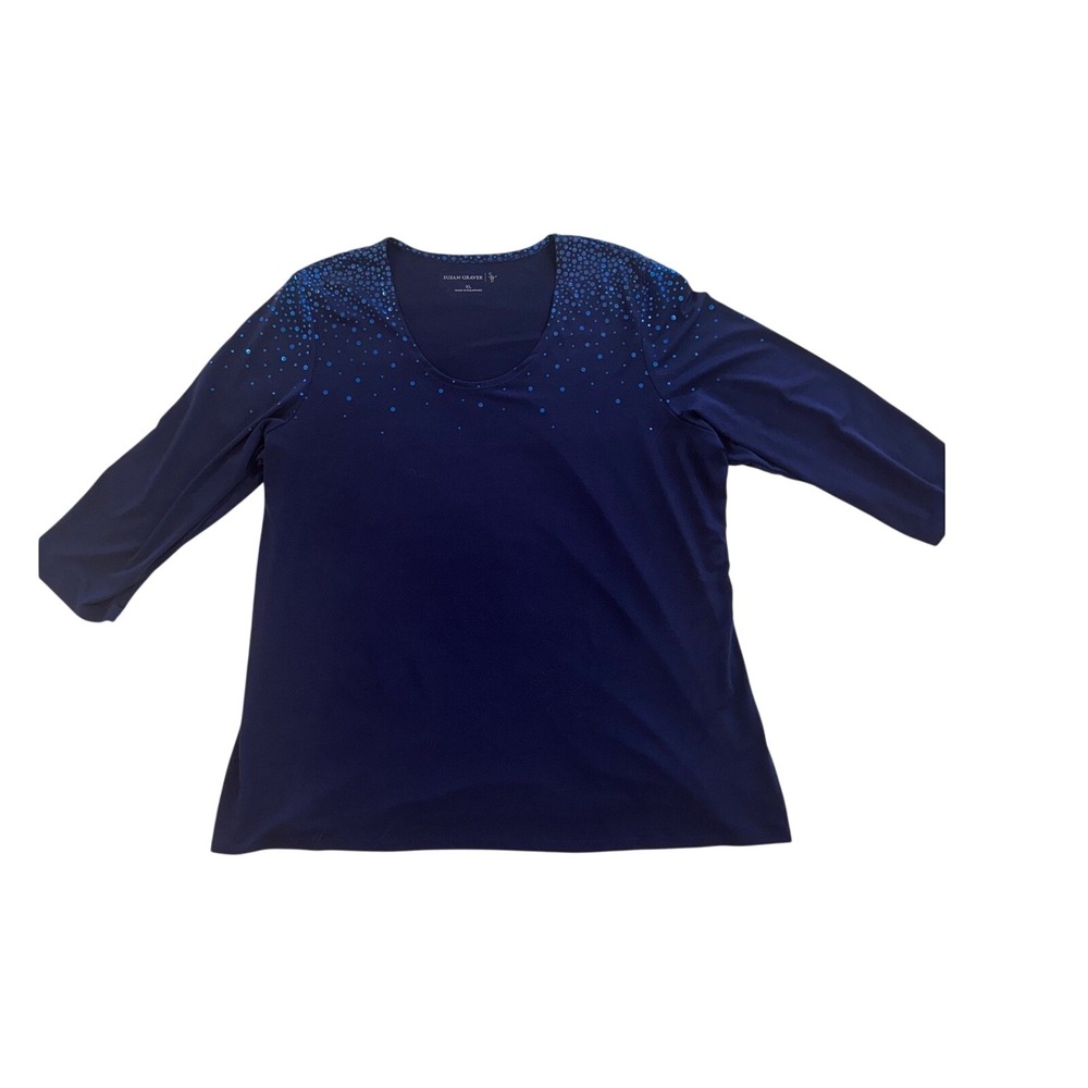 Susan Graver Top Embellished 3/4 Sleeve‎ Scoop Neck Blouse XL